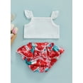 thumbnail image 4 of Seyurigaoka 2Pcs Baby Girls Sweet Style Outfit, Summer Letter Fly Sleeve Suspender Tops + Watermelon Printing Flouncing Splicing Shorts, 4 of 8