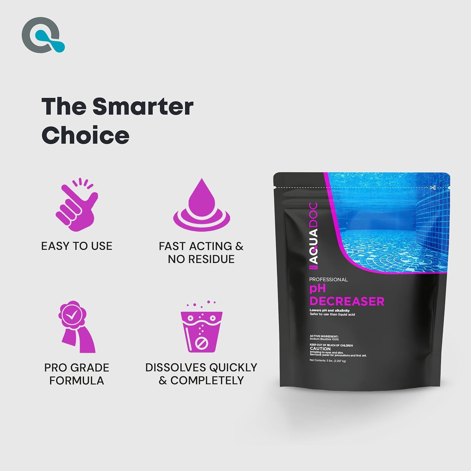 MAV AquaDoc pH Down for Pools - 5lb - Sodium Bisulfate pH Decreaser for Pool & Alkalinity Decreaser - Easy Dissolving Dry Acid Pool Chemicals Made in The USA