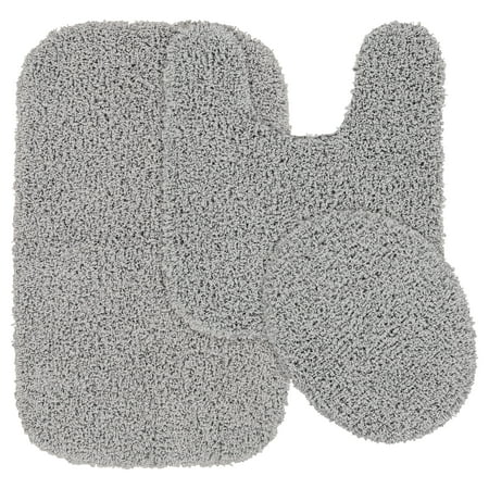 Garland Rug Jazz Washable Bath Rug Set, 3 Piece Set (21"x34" Bath Rug, Contour Rug, & Toilet Lid) Platinum Gray