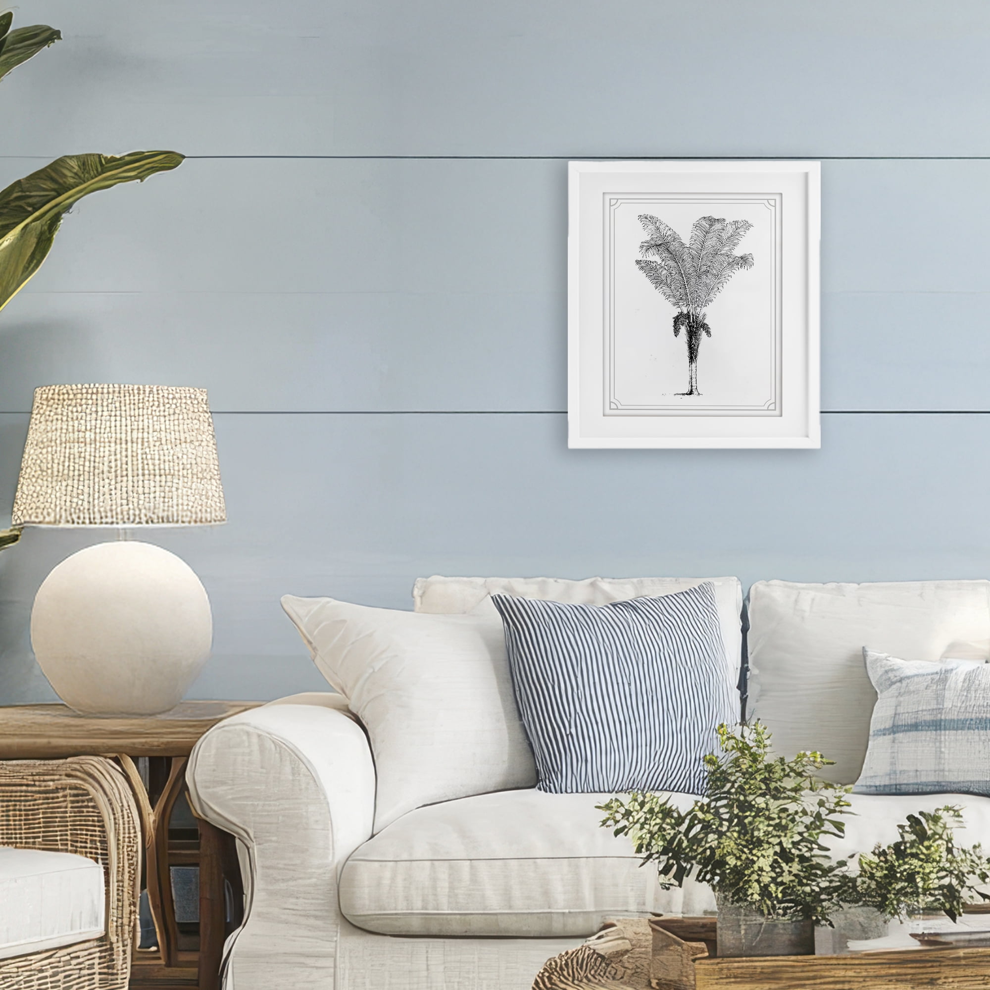 Vintage & Minimal Palm White Framed Print Under Glass, design by Lettered and Lined