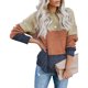 thumbnail image 1 of Suéter de punto con bloques de color para mujer, cuello redondo, manga larga, informal, suelto, para invierno, 1 of 7