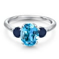 thumbnail image 3 of Gem Stone King 925 Sterling Silver Swiss Blue Topaz and Blue Sapphire Engagement Ring for Women | 2.95 Cttw | Oval 9X7MM | Gemstone November Birthstone | Size 7, 3 of 6