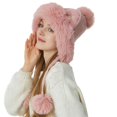 thumbnail image 4 of HNMKIU Hat for Women in Knit Wool Warm Earflap Style with Cute Cat Ears - Three Hair Fashion Winter for Outdoor Usages Pink,M, 4 of 4