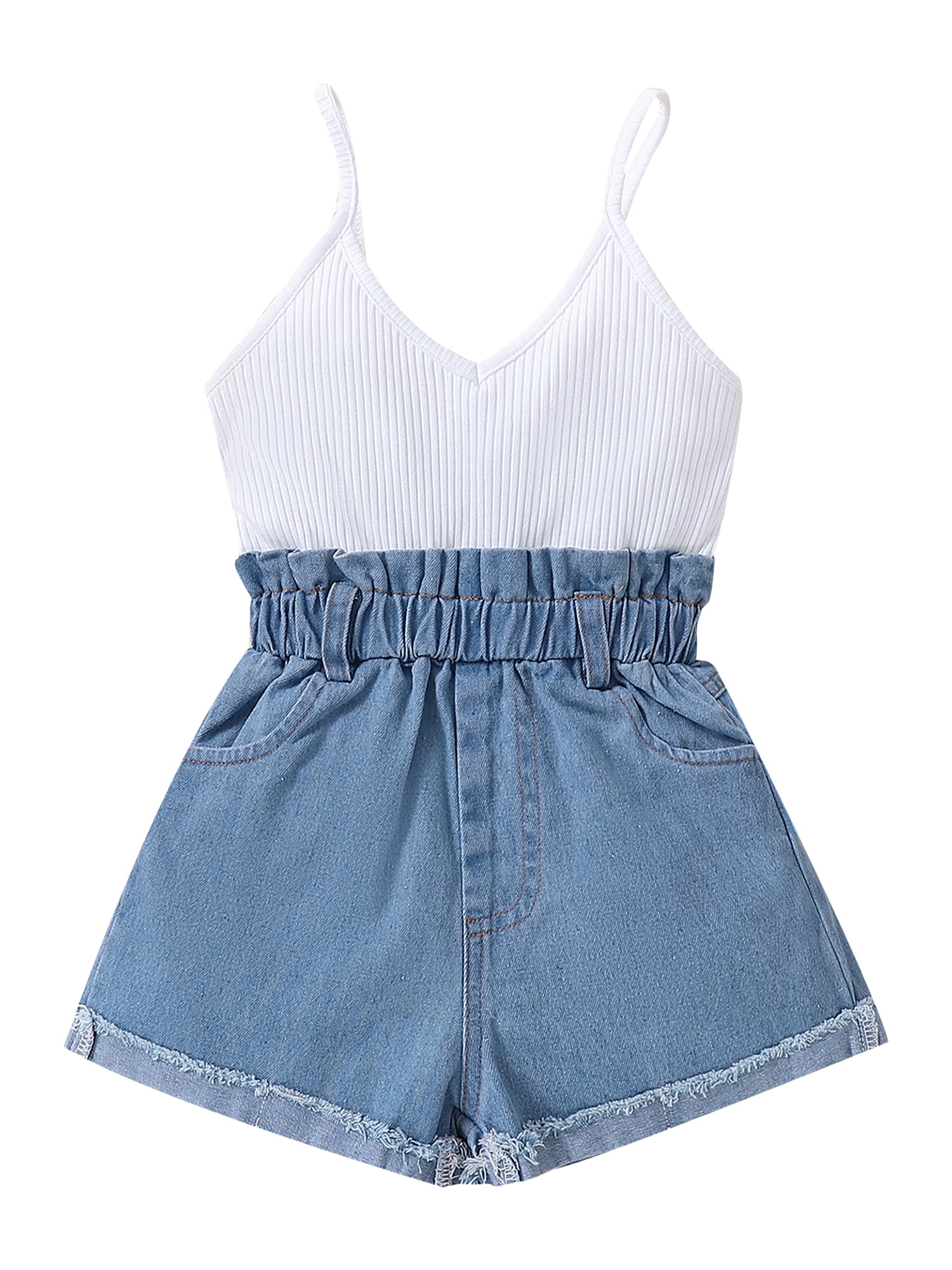 Happy Cherry Baby Toddler Ripped Denim Overalls Jeans Summer Rompers Jumpsuits Adjustable Suspender Shortalls 