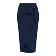 thumbnail image 3 of Skirts for Women Skirt Summer Solid Color Tie Waist Pleated Side Slit Midi Skirt for Casual Wear with Flowy A-Line Elegant Summer Navy S, 3 of 3