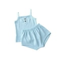 thumbnail image 3 of HAOTAGS Girls Summer Knit 2-Piece Set, Sleeveless Tank Top And Shorts Soft Breathable Toddler Girls Casual Outfit Blue 9-12 Month, 3 of 6