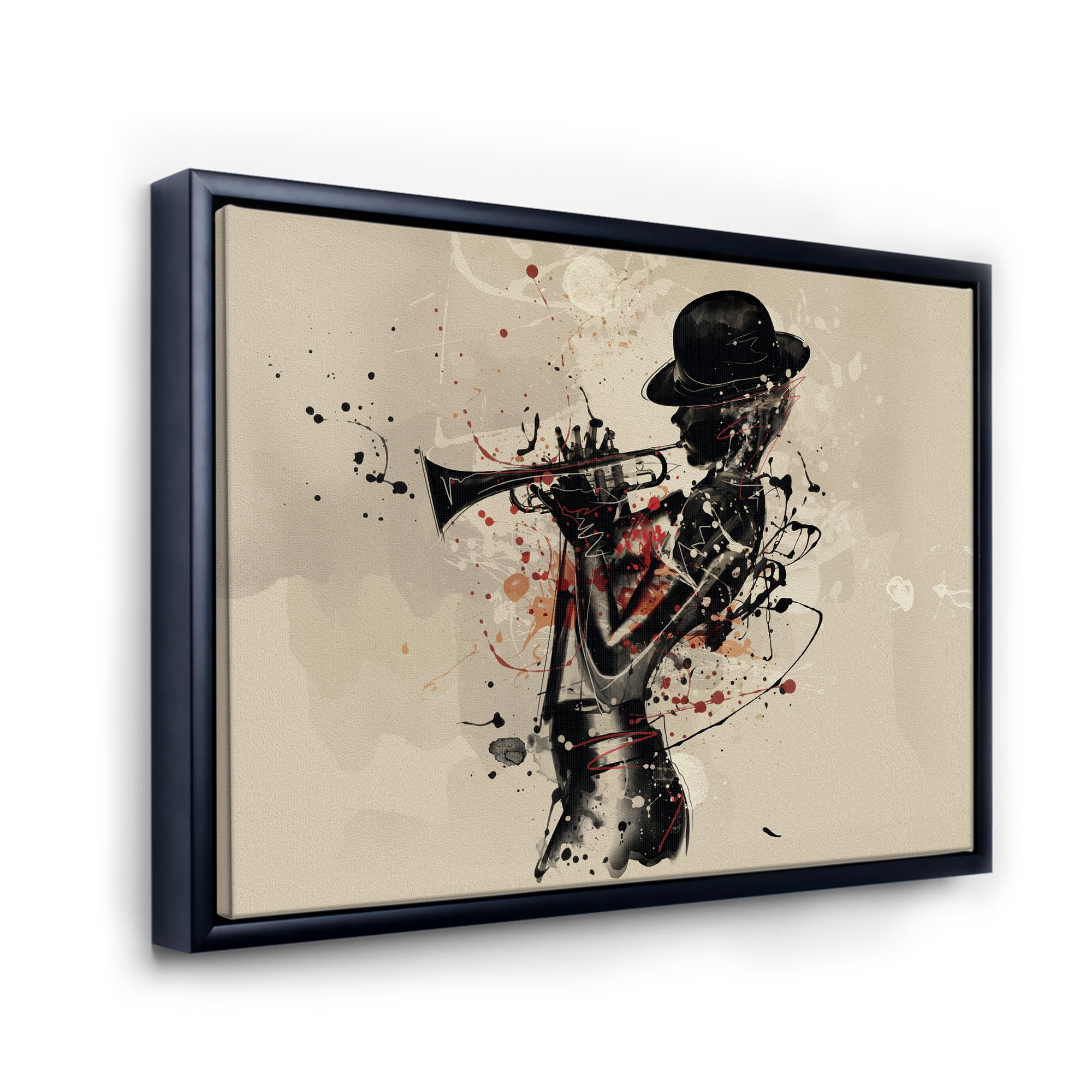 Designart 'Girl Playing Jazz Trumpet' Modern Framed Canvas Wall Art Print
