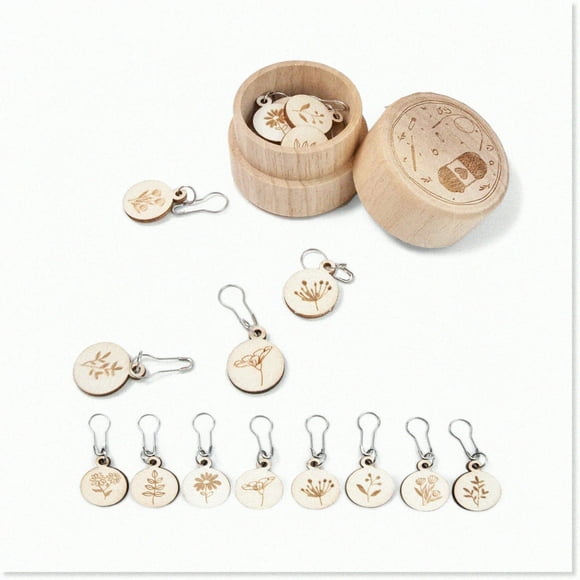 Wooden Stitch Marker Charms - 8Pcs Locking Ring Pendant for Knitting, Crochet, Quilting, DIY Projects