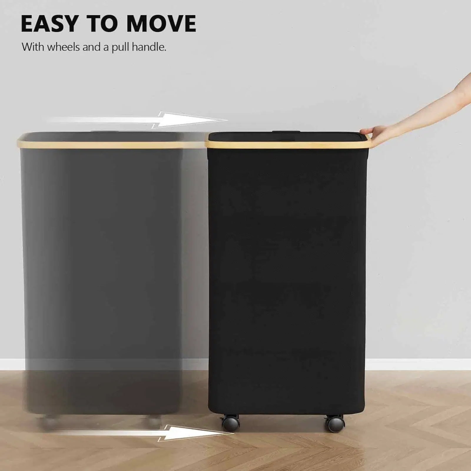 Slim Laundry Hamper with Lid and Wheels, 110L Large Collapsible Laundry Basket, Clothes Hamper with Bag Removable Easy to Carry, Dirty Hampers for Bedroom, Bathroom, Laundry Room-Black