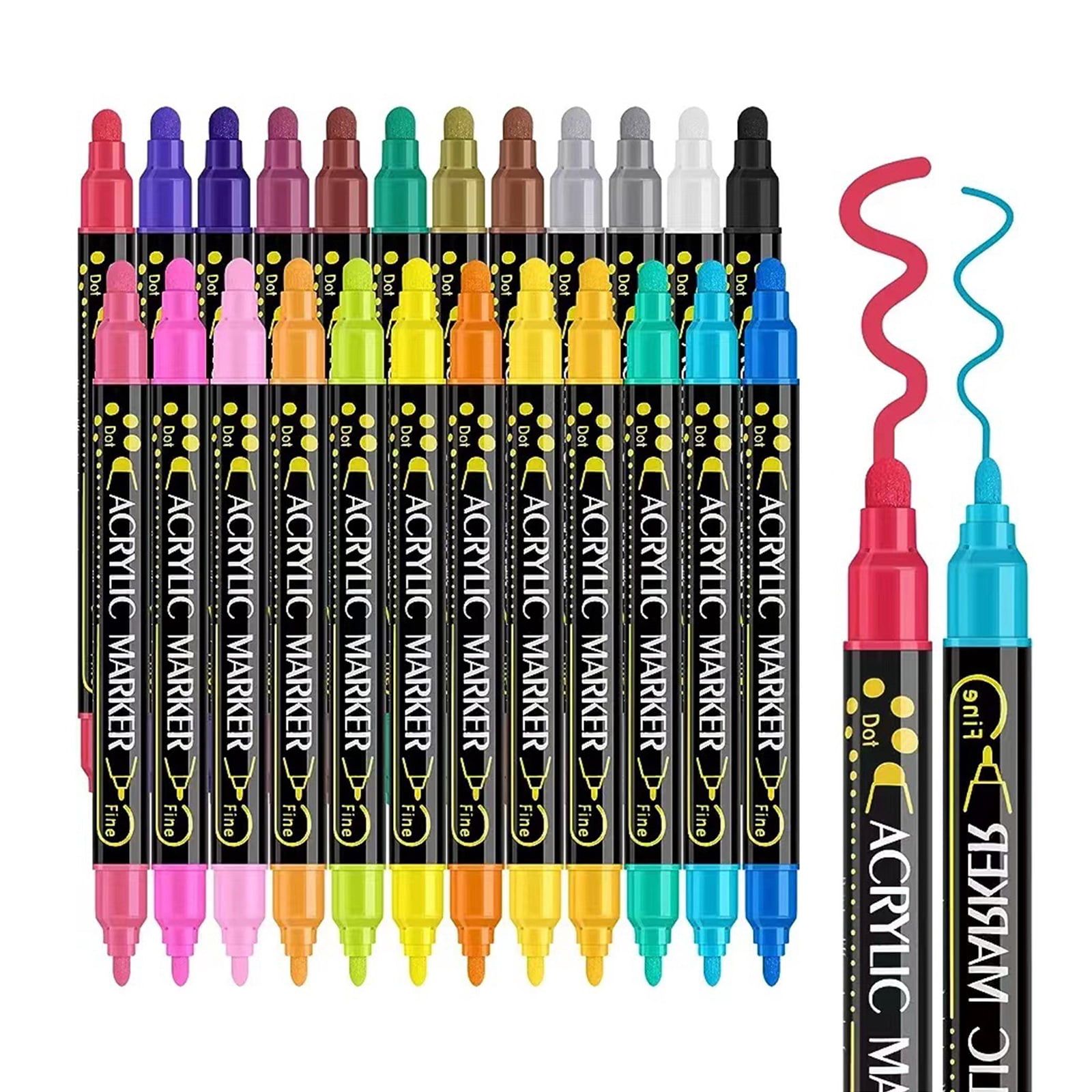 Double Ended Acrylic Marker for Drawing Scrapbooking, 12/24/26/30 Colors Acrylic Paint Pen Quick Drying Water Resistant