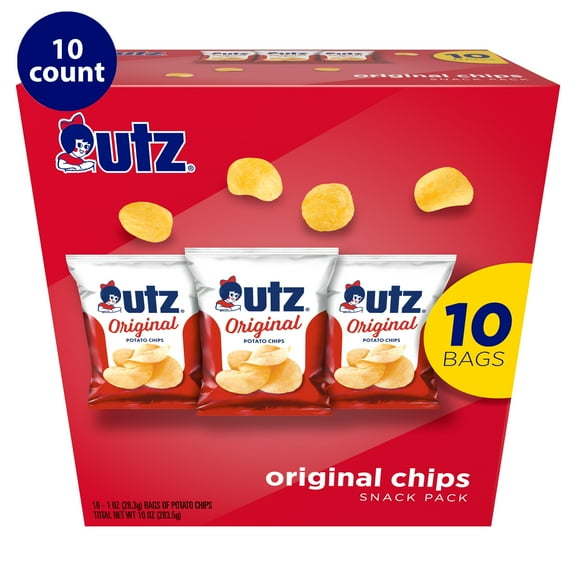 Utz Original Chip Snack Pack, Multipack, Gluten-Free, Potato Chips, 1 oz, 10 Count