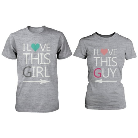 Matching Couple Shirts - I Love This Guy / Girl Grey Cotton Graphic