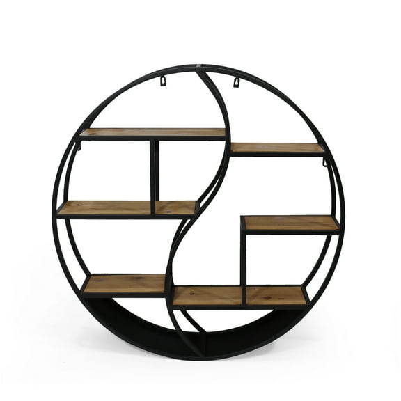 GDF Studio Circular Iron Floating Shelf, 6.50" x 34", Black