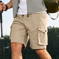 thumbnail image 7 of KeShDi Cargo Shorts Mens Workout Shorts Sleep Shorts Men's Solid Color Pocket Bandage Button Elastic Waist Casual Fashion Cargo Shorts Khaki 2X, 7 of 7