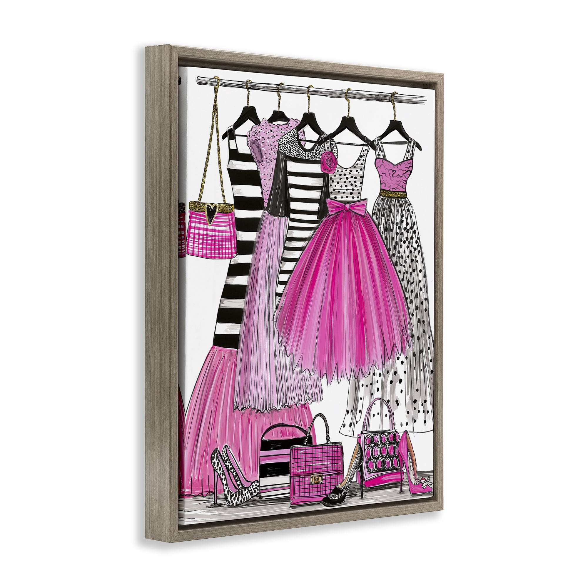 Stupell Industries Chic Pink Tulle Dresses Brown Framed Floater Canvas Wall Art, design by Jess Stempel