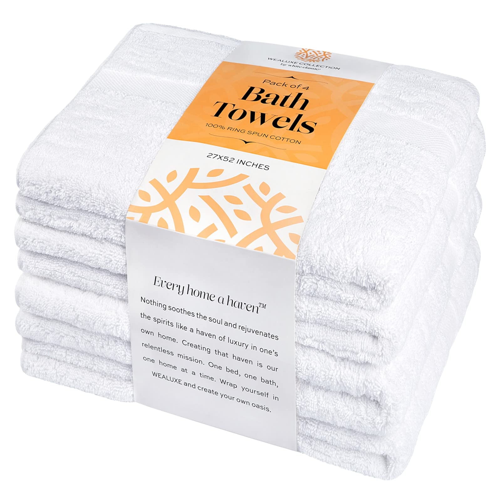  HAVLULAND Pack of 4 Premium Bath Towels Set, Extra Large 27 x  54 Inch, 100% Ring Spun Cotton Thick Super Absorbent Quick-Dry Towels,  Luxury Hotel & Spa Towels - Coral : Home & Kitchen