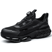 XQJ Steel Toe Shoes For Men Anti-Puncture Anti-Smash Work Boots Lightweight Work Safety Shoes Mens Air Cushion Work Sneakers Black Size 8 Comfortable Breathable