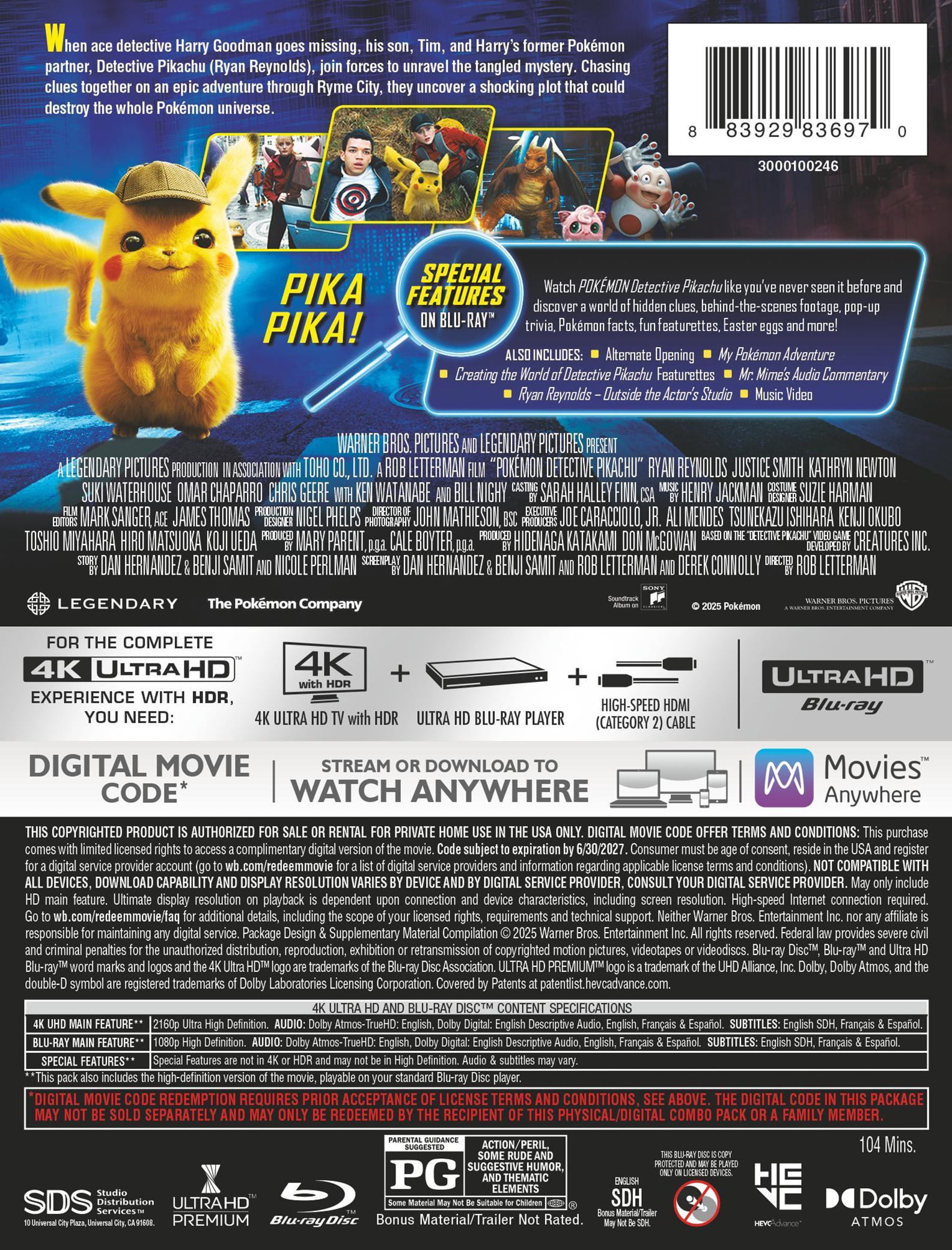 Pokemon Detective Pikachu (Steelbook) (4K Ultra HD + Blu-ray), Family, Warner Bros.