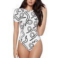 thumbnail image 2 of Goofa Hand Drawn Snake Printed Women Rash Guard Short Sleeve,Tummy control Swimsuit Surfing Swimsuit Bathing Suit One Piece Swimsuit UPF 50-Small, 2 of 9
