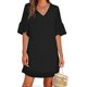 thumbnail image 1 of ZHAOCHENG Vestido blanco de mujer, manga corta, escote en V, volantes, bonito vestido veraniego de gasa, minivestido fluido, talla L, negro, 1 of 5
