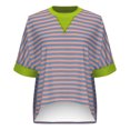 thumbnail image 3 of Birdeem Hauts et Blouses à Manches Courtes pour Femmes Mode Col Rond Rayé Blouses Imprimées Bloc de Couleur Haut Ample à Manches Courtes, 3 of 8