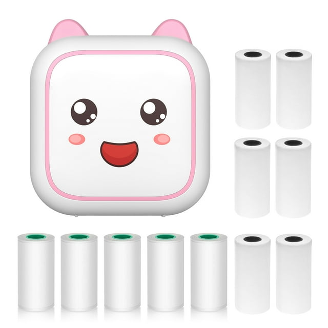 TFixol C26 Mini Thermal Printer - 2 Inch 58mm Portable Bluetooth Printer for Notes, Images, Web Pages, Text, Memos, Lists - 200dpi, 800mAh Battery, Pink, Includes 6 Thermal Rolls + 5 Adhesive Rolls