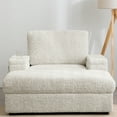 thumbnail image 3 of 42" Chaise Lounge Chair with Storage Ottoman, Oversized Chaise Single Sofa Chair with Armrests, Cup Holders, Comfy Upholstered Sleeper Couch for Living Room, Bedroom, Beige, 3 of 9