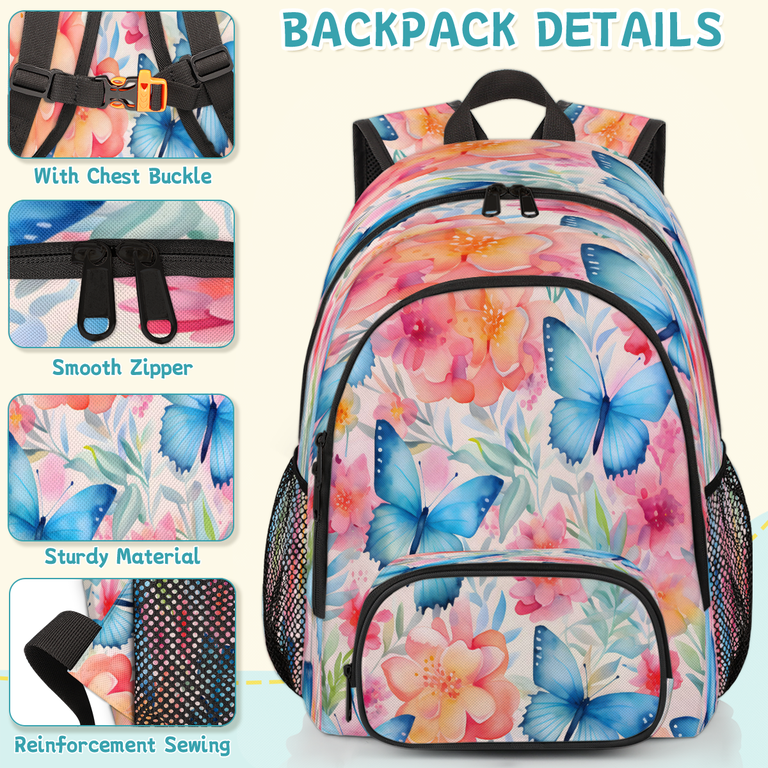 Herdesigns Blue Butterfly Pink Flowers Laptop Backpack for  display picture 3