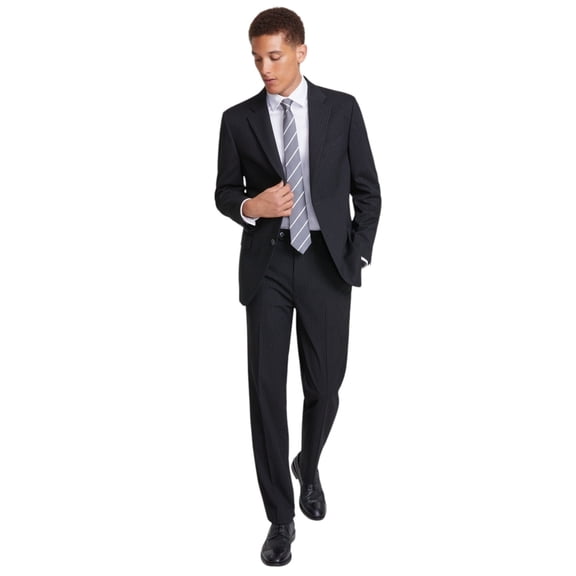 Nautica Mens Modern fit 2 Piece Suit 44 L / 38 Waist Black Striped Stretch