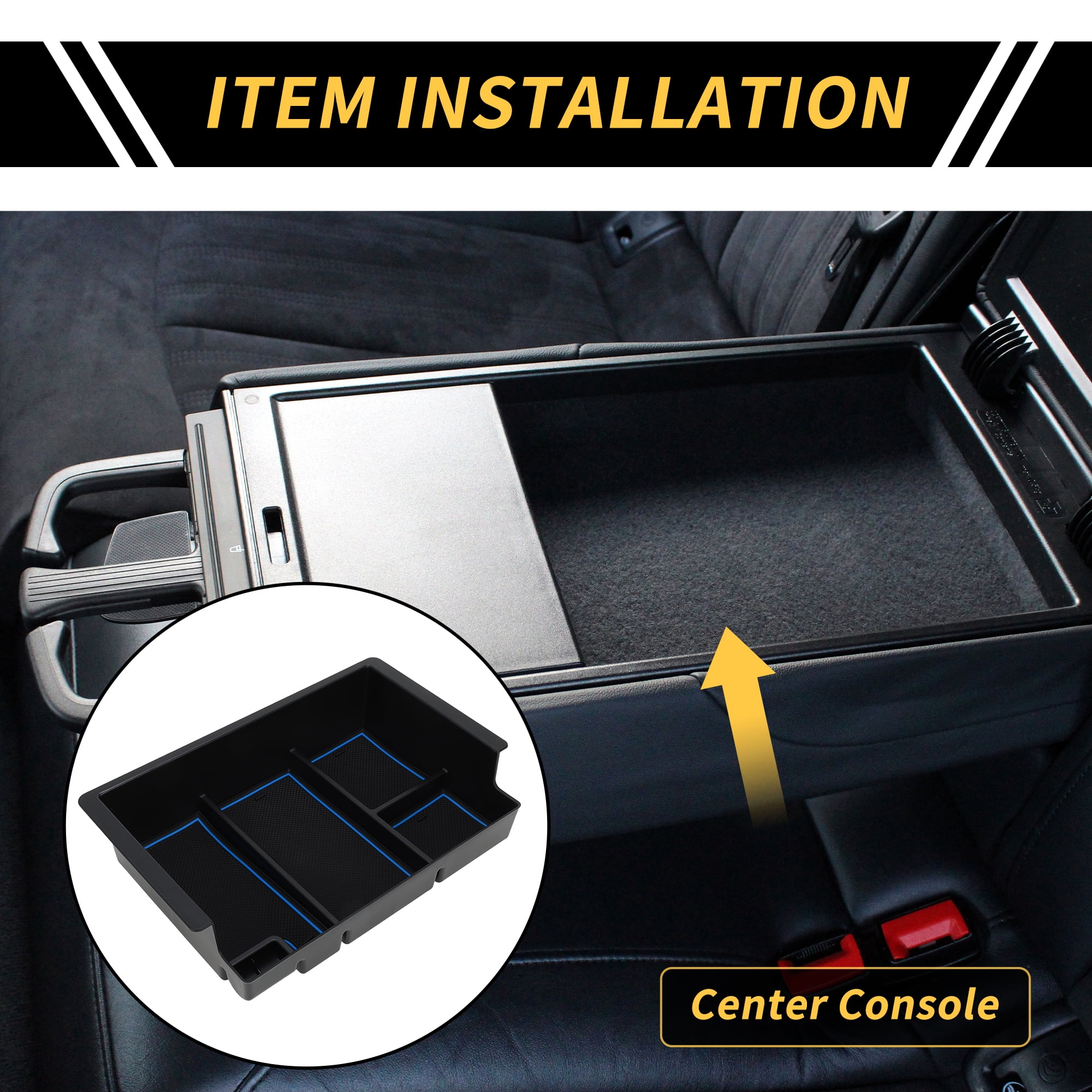 Unique Bargains Full Center Console Organizer Tray for Chevy Silverado for GMC Sierra 2500 3500 HD Yukon 15-19 Armrest Storage Box Insert Tray Full Console w/Bucket Seats ONLY Plastic Black Blue
