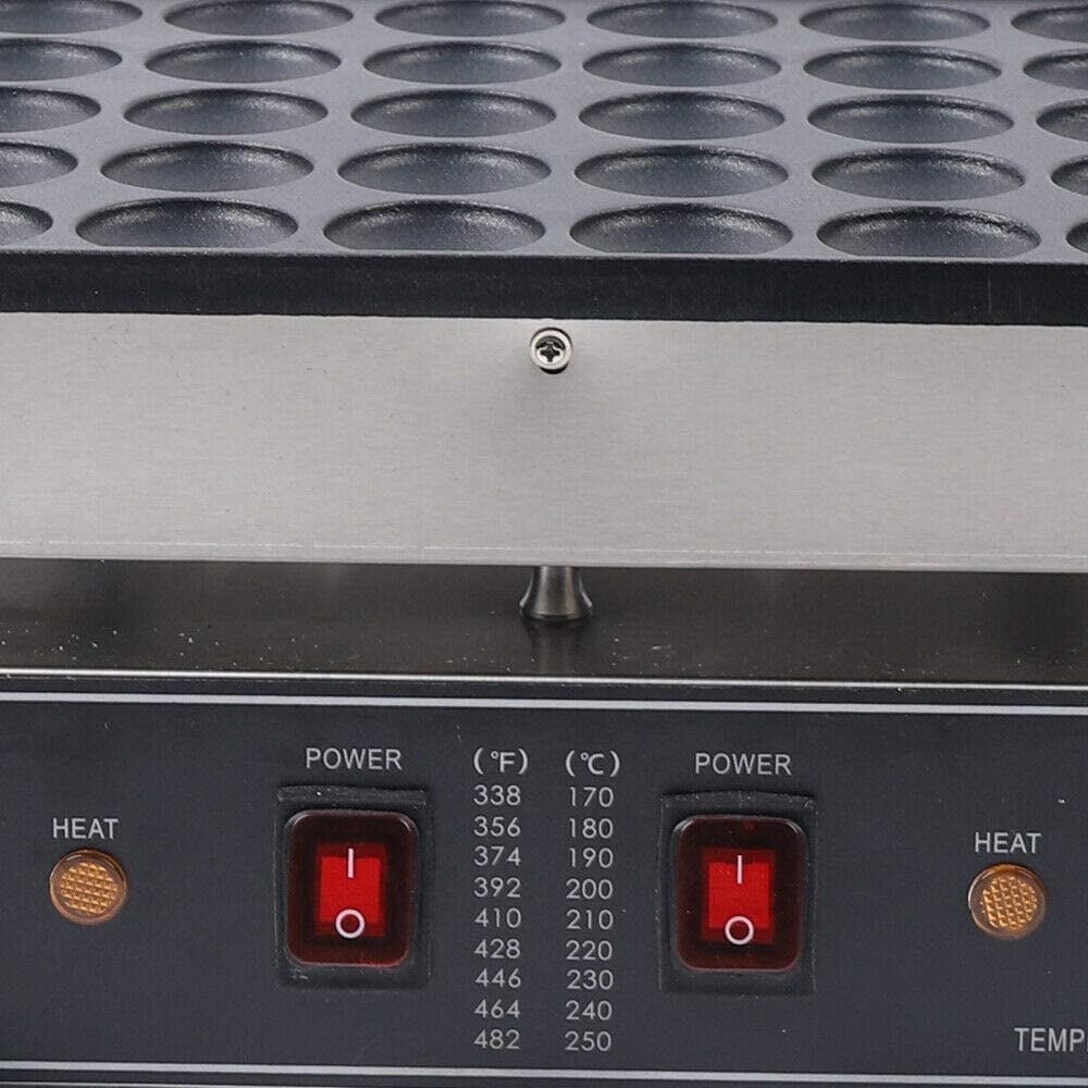 Commercial Dutch Pancakes Maker, 50-hole Grid Muffin Machine Electric Waffle Dorayaki Maker, 2 Switch 5-minutes Timer Setting, Stainless Steel Body+ Non-stick Cast-iron Plate