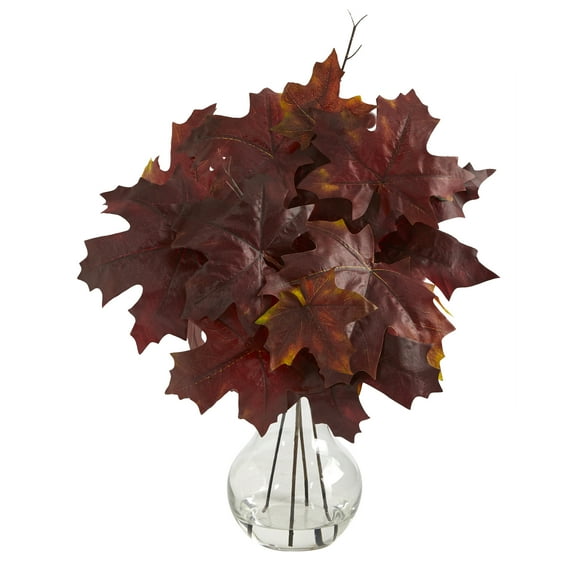 Nearly Natural 18" Autumn Maple Leaf Artificial Plant in Planter, Red