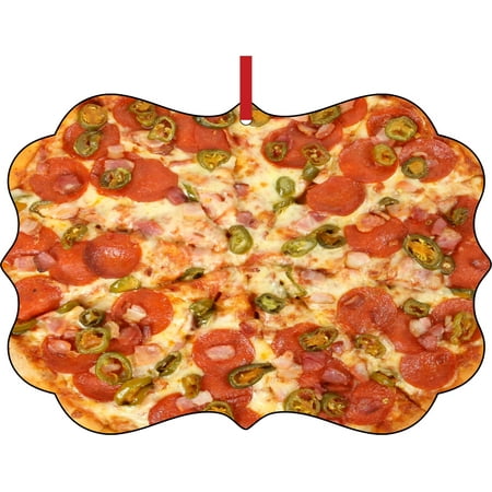Cheesy Christmas Cheesy Pepperoni Pizza Pie Elegant Aluminum Semigloss Christmas Ornament Tree Decoration - Unique Modern Novelty Tree Décor Favors ()