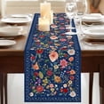thumbnail image 3 of Table Runners 70 Inches Long Dress Scarves, Navy Blue Flowers Farmhouse Coffee/Dining/Kitchen Table Decor, Holiday Table Runner, Spring Vintage Floral Leaves Farmhouse 13x70 Inch, 3 of 9