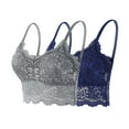 thumbnail image 1 of 2 piezas de sujetador de encaje con tirantes sólidos para mujer, ropa interior de poliéster con huecos, 1 of 1