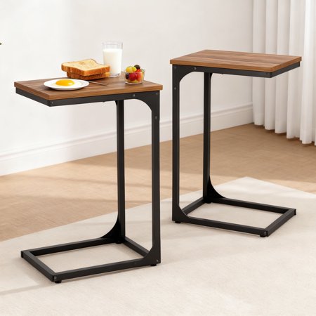 BORGEBY C Shaped End Table with Adjustable Feet Small Storage Table for Living Room & Bedroom Sofa Couch & Bedside(Set of 2)