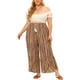 thumbnail image 2 of Pantalones de talla grande para mujeres, pantalones de pierna ancha de rayas con cintura elástica dividida 2X marrón, 2 of 6