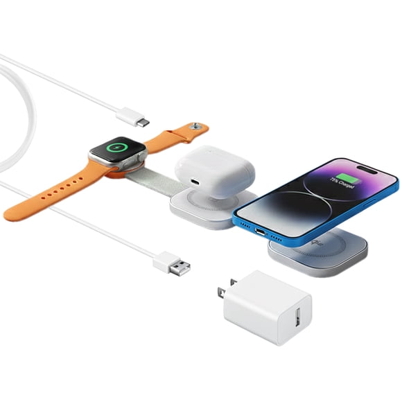 OXAA 3-in-1 Foldable Wireless Charging Station, Qi2 Certified 15W MagSafe Compatible, for iPhone 17/16/15/14/13/12, Apple Watch & AirPods, with 25W Adapter Included