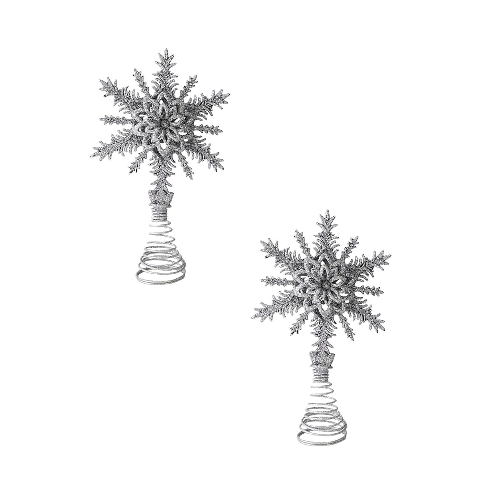 Christmas Tree Snowflake Topper Silver Multilayer Star Ornament Glittered Aluminum Alloy 2 Pieces 8.3 x 4.4 in