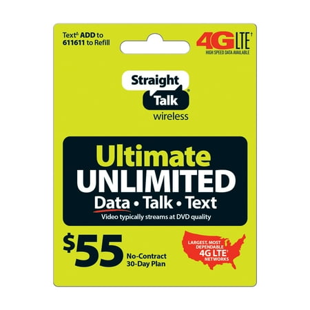 Straight Talk Ultimate Unlimited Prepaid Phone Plan, for No Contract Cell Phone Service, Unlimited 4G LTE Data+Talk+Text, (Best No Plan Cell Phone Service)