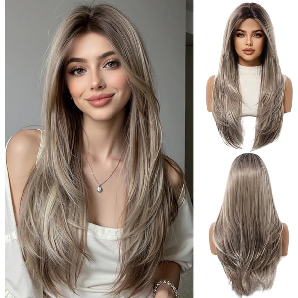 Yanonmyfd Black Wigs for Women Long Wig with Bangs Natural Straight Wigs Synthetic Hair Heat Resistant Wigs for Daily Party Cosplay Wear