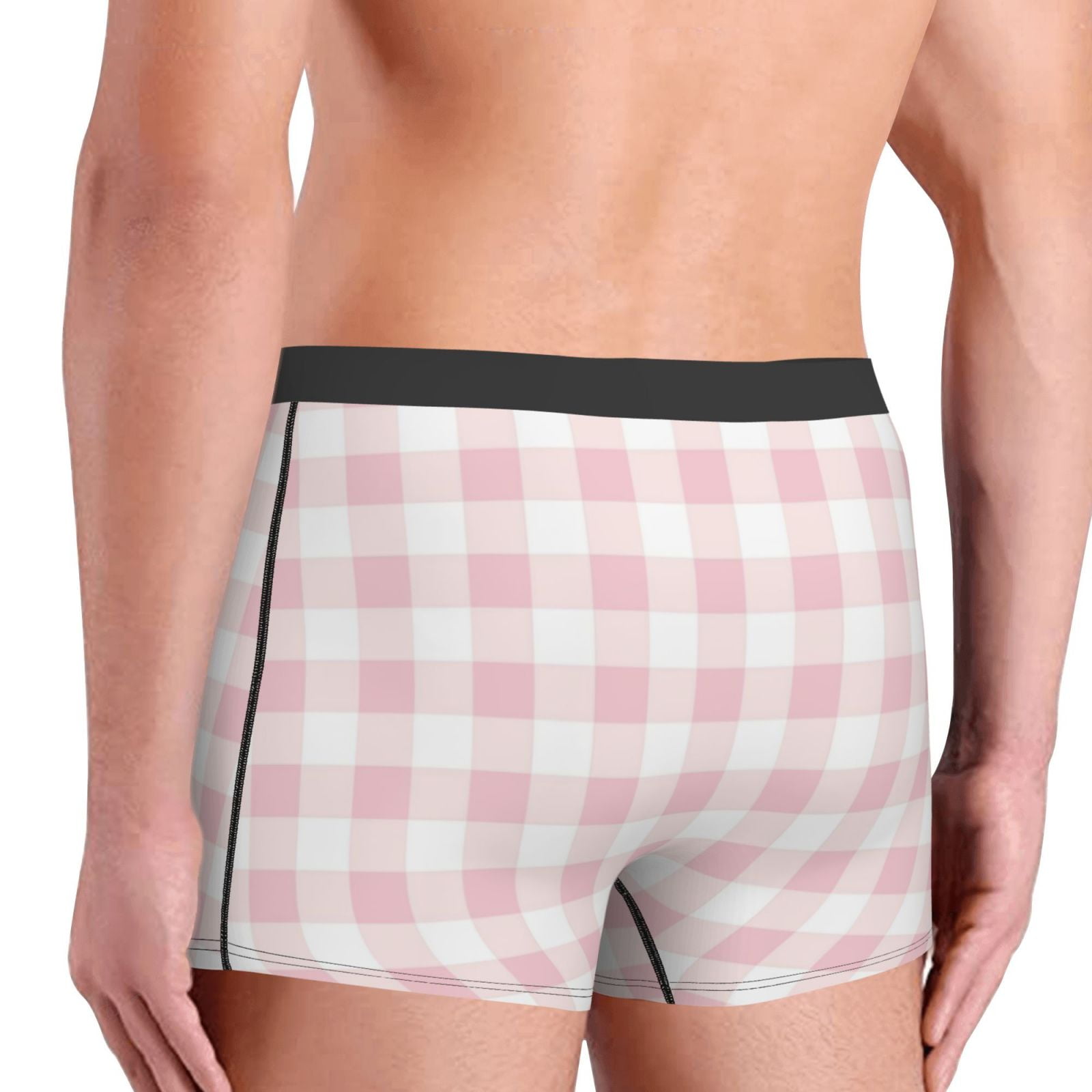 JUNZAN Pink Checkboard Mens Underwear Boxer Briefs for Men's - X
