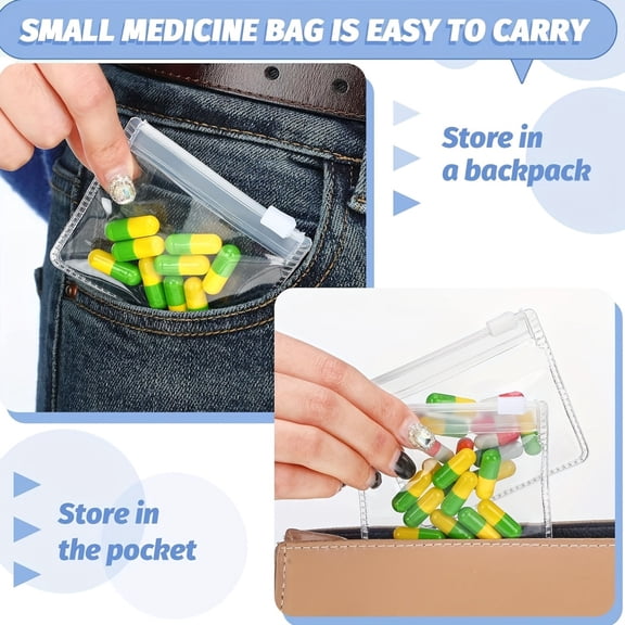 5 Pack Pill Bags for Travel, Waterproof Ziplock Pill Pouch Set for Medicine, Vitamins, Supplements & First Aid Essentials