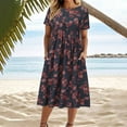 thumbnail image 3 of Hvot&aat Women Summer Boho Floral Dresses Casual Loose Short Sleeve Midi Dress Cotton Linen T-Shirt Dress, 3 of 6