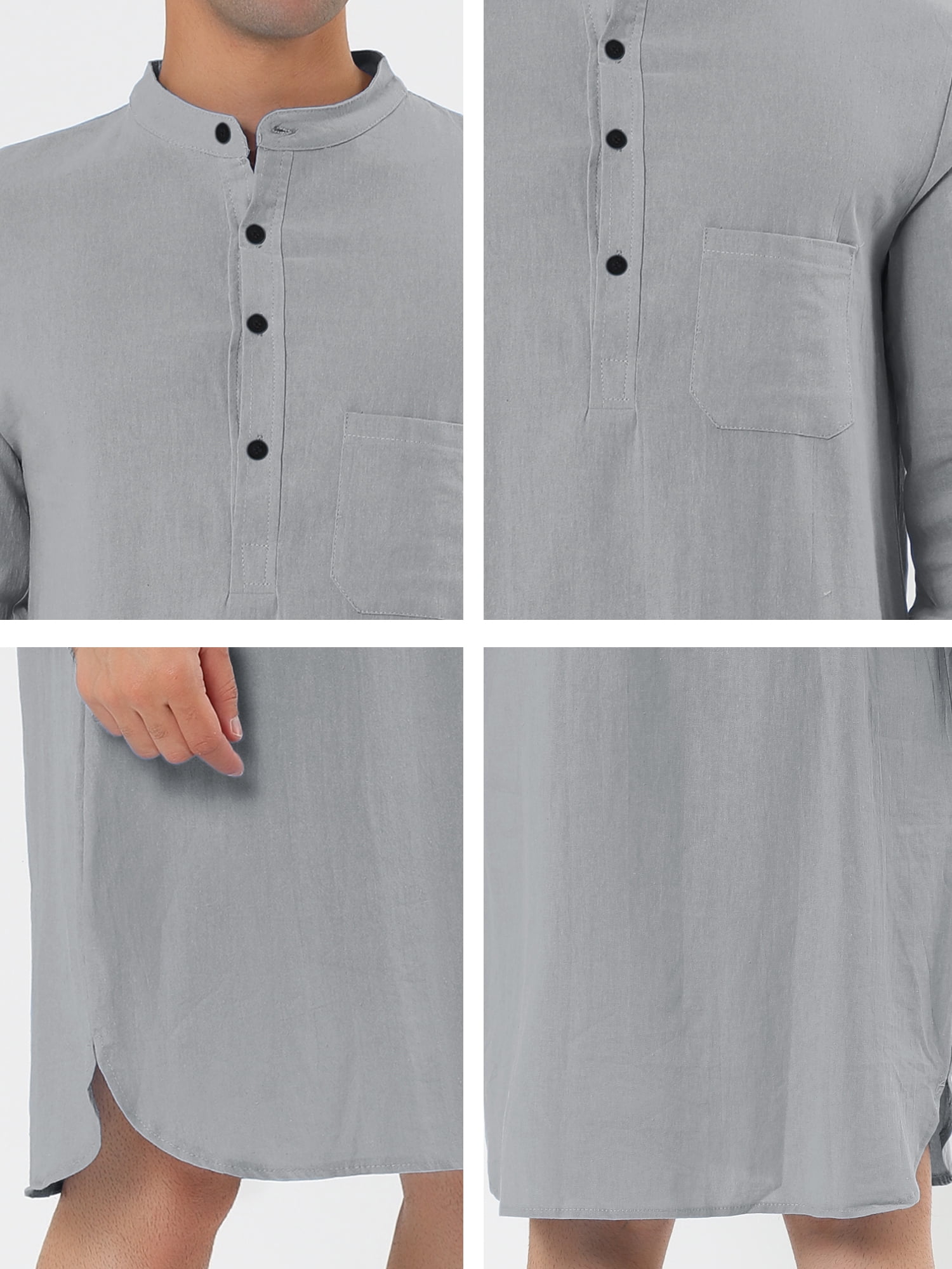 Unique Bargains Men's Banded Collar Nightshirt Sleep Shirt Nightgown S Gray