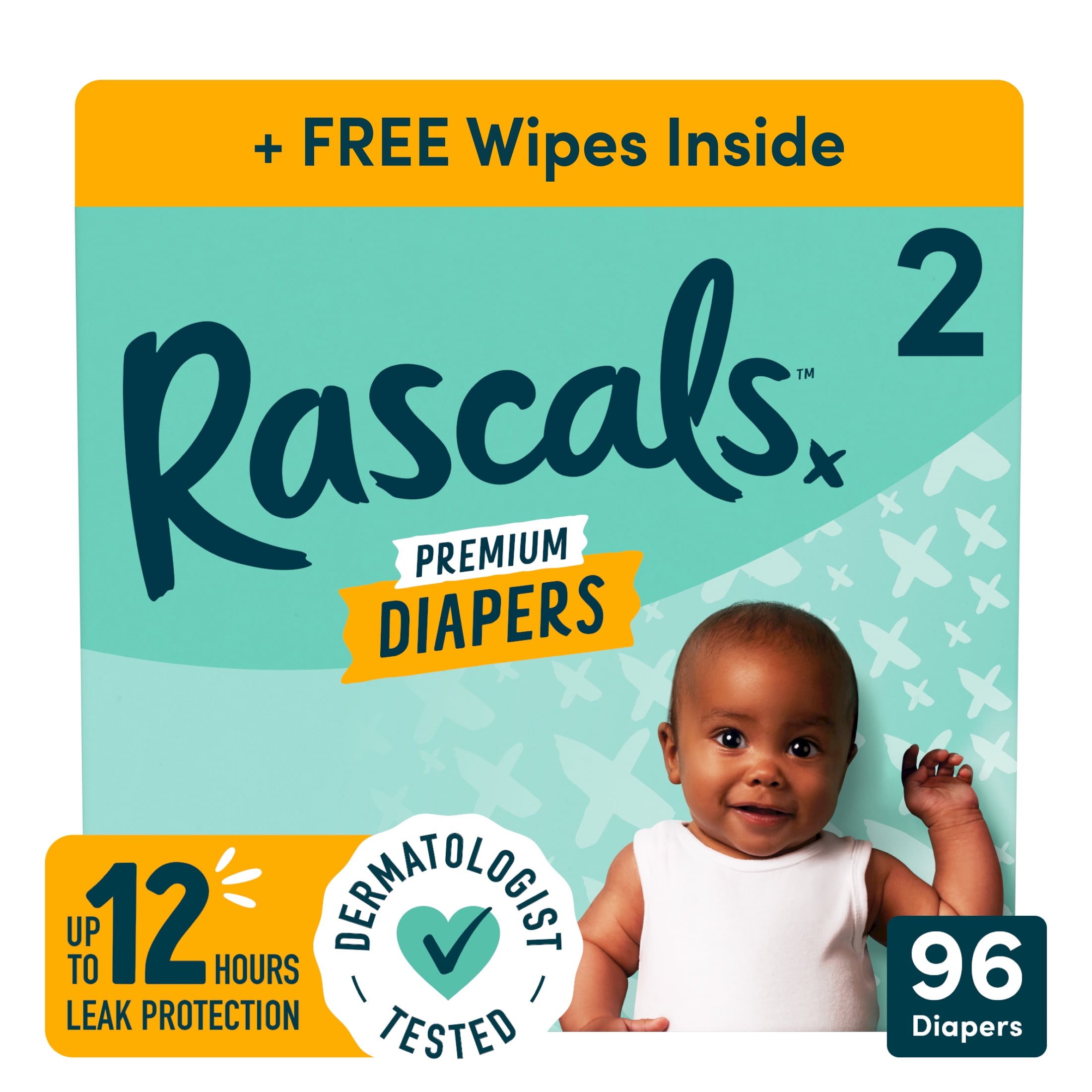 rascals premium absorbent baby diapers size 2 96 count with 5 sensitive infant wipes