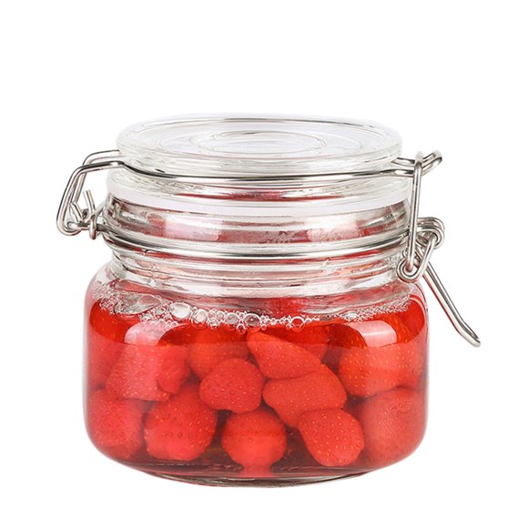 500ML Clear Square Glass Jars Storage Container with Stainless Steel Buckle for Sealing