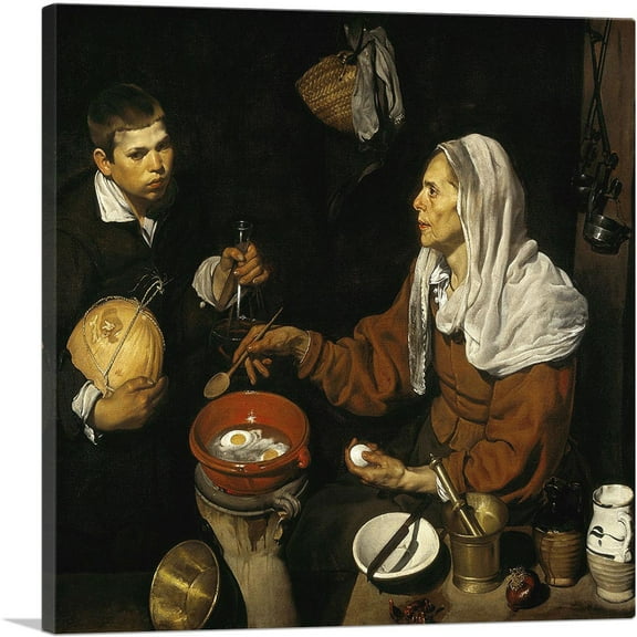 ARTCANVAS Old Woman Frying Eggs 1618 Canvas Art Print by Diego Velazquez - Size: 18" x 18" (0.75" Deep)