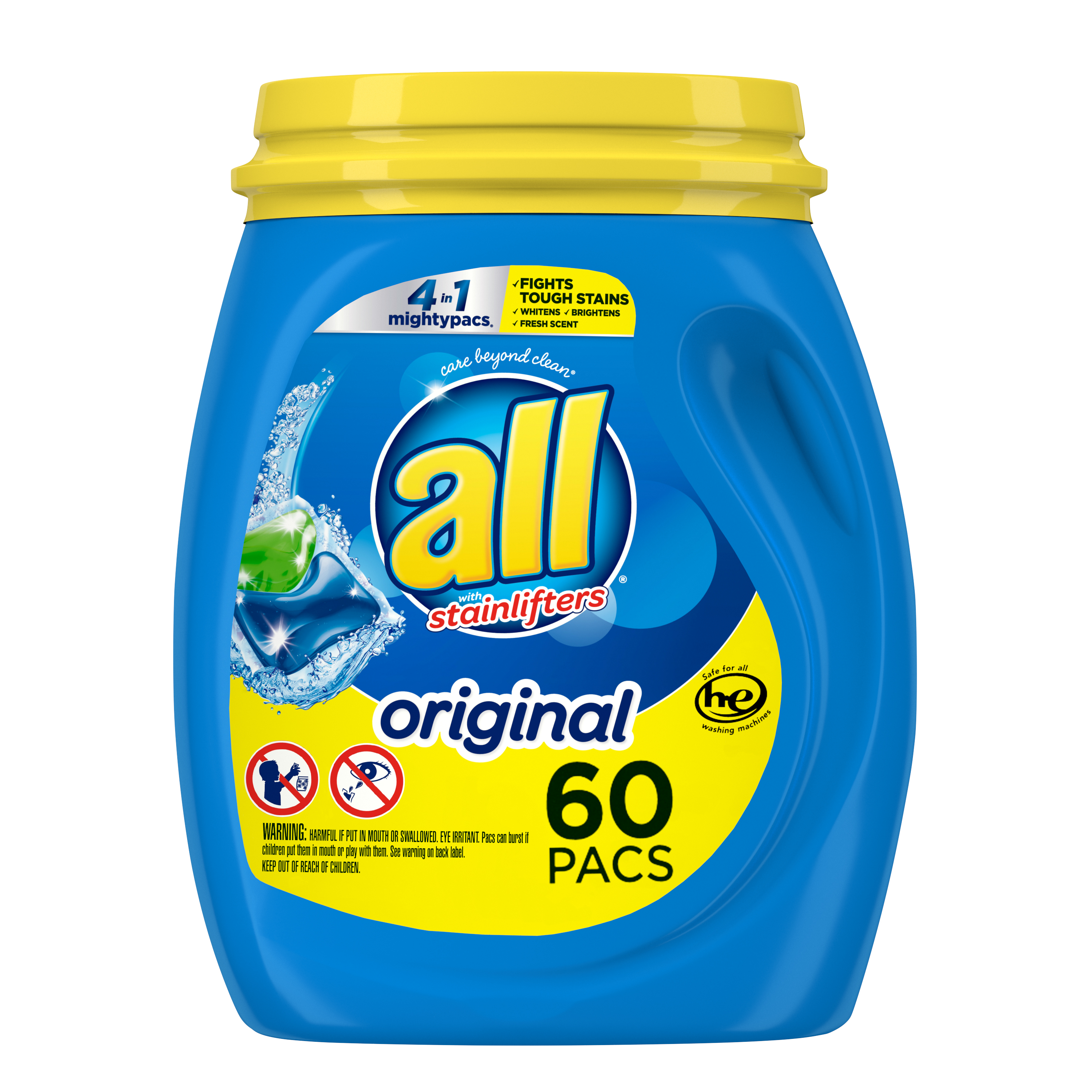 all Mighty Pacs Laundry Detergent Pacs, 60 Count , Original 4 in 1, Tub