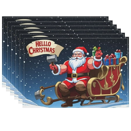 Christmas-themed Fade-Resistant Placemats Santa Claus Comic Style Lantern Indoor Door Mats - Pack Of 6 17.7x13inch Axe Presents Entry Mat - for Home Dining Table Kitchen Deco